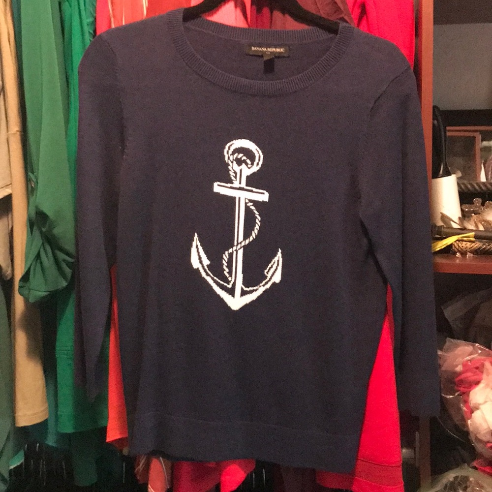 Banana republic sweater 3/4 sleeve navy anchor XS